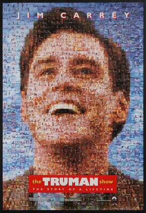 a poster with a man's face made of of a mosaic of smaller movie scenes