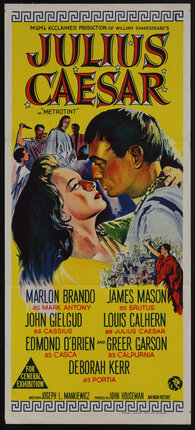 a movie poster with a man dressed as Julius Caesar and some other people in costume