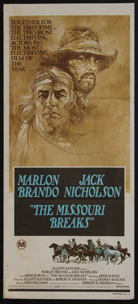 movie poster with illustration of two cowboys