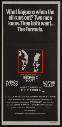 movie poster with the profiles of two men facing each other on a black background