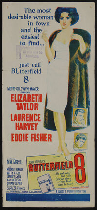 a poster of a woman in a white slip and fur coat