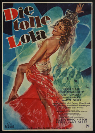 movie poster with a showgirl posing with her arm up and smiling