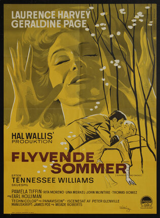 a movie poster with abstract illustration of a woman holding her hands up and a man and woman in bed