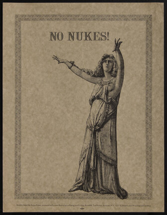 black and white illustration with a woman in classical greek garb holding up her arms