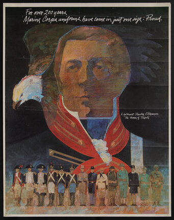 poster with a painted portrait of a Marine with an eagle on his shoulder