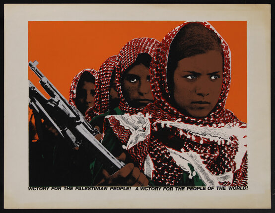 a poster with women in headscarfs holding guns