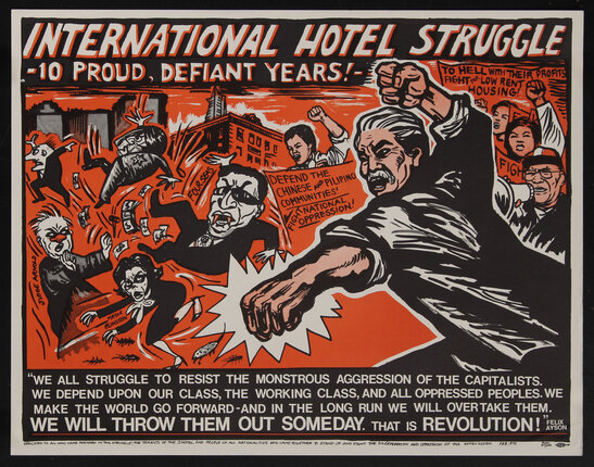 a poster with caricatures of people fighting