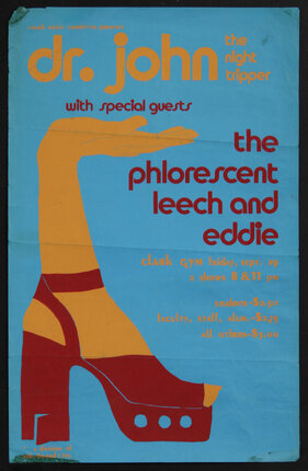poster with a hand melded with a foot in a platform sandle