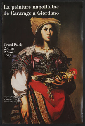 a poster of a woman holding a chicken