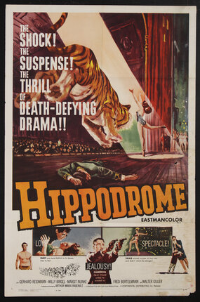 a poster of a tiger with a dead body and and a ballerina on stage 