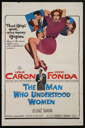 a poster of a woman in a purple dress posing with her arms behind her head and couples kissing