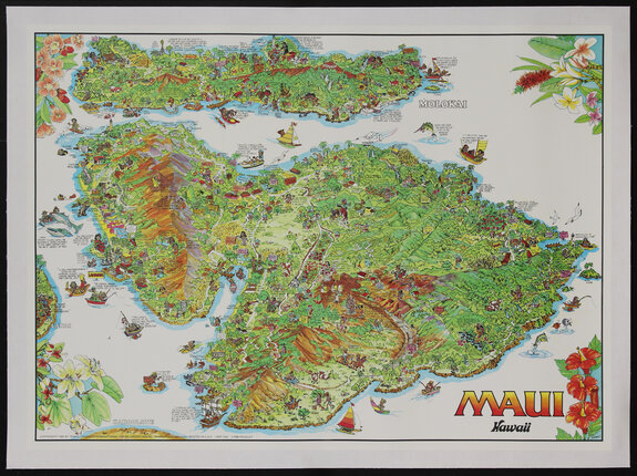 illustrated map of the Hawaiian island of Maui