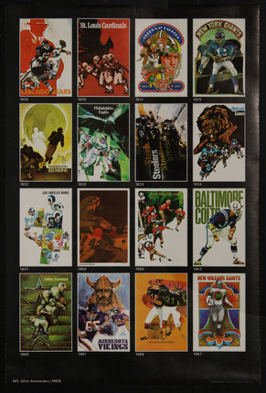 a poster with a grid of 16 other posters with football players