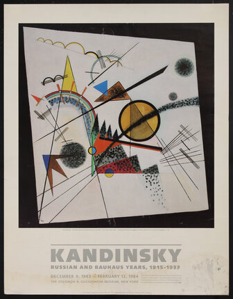 poster with an abstract painting of circles, arcs, angles, lines and other shapes