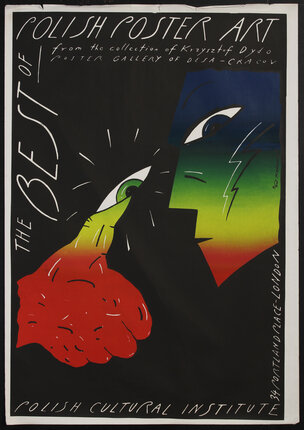 poster with a surreal face in profile looking a thumb with an eye on it