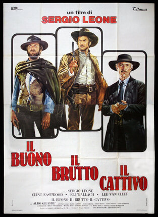a poster of a western movie of three cowboys with guns