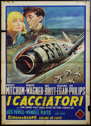 a movie poster of a military plane FS51 with superimposed drawings of a soldier and a woman