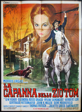 a movie poster with a man on a horse and a woman on a rope