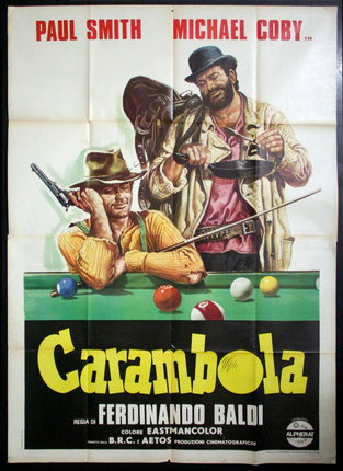 a poster of two men playing pool