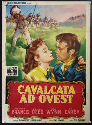 a movie poster with a man and woman with native americans in the background