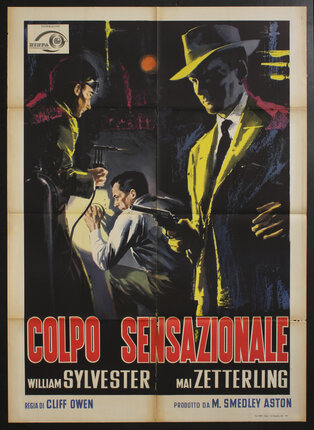 a movie poster of a man in a fedora holding a gun and two other men trying to crack a safe