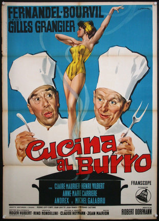 a movie poster with a woman in a yellow bathing suit and chef's hats