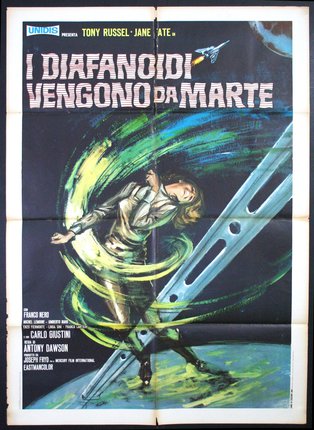a movie poster with a man falling from a sword