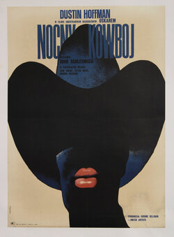 a poster of a shadowy figure with lipstick on their mouth wearing a cowboy hat