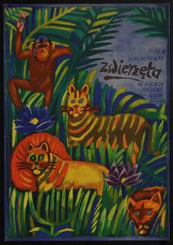 a poster with animals in the jungle