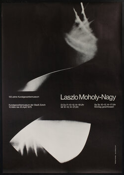 Swiss photography exhibition poster with abstract photographic image of a swirling figure and text