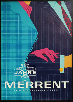 a poster with close up illustration of a woman's hand on a man's arm, highlighting the textile plaid and pinstripe patterns of their clothes
