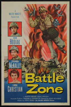 movie poster with a soldier running from an explosion