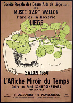 a poster of with illustration of a nude woman lying down covered by the leaves of a plant