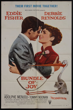 a man and woman kissing and a stork with a bundle in its beak