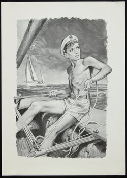 a boy in a sailor's hat on a boat