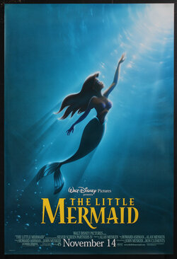 Movie poster with an cartoon mermaid swimming up towards the light