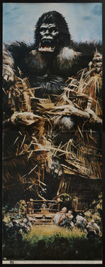 poster with a painting of King Kong destroying straw houses