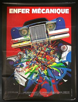 a poster of a car with colorful paint splashing out of it