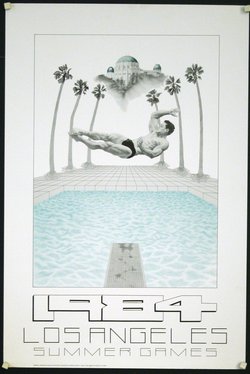 a poster of a man diving into a pool