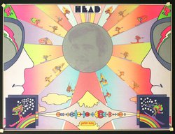 a colourful poster with a man's face surrounded by psychedelic illustrations
