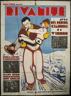 a poster of a man and woman skating