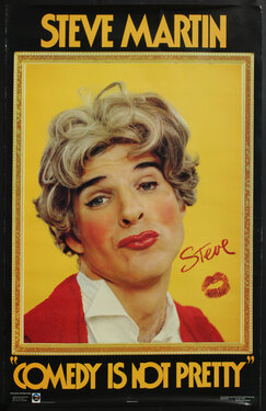 a man with blonde hair and red lipstick