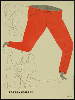 a poster of a man in red pants