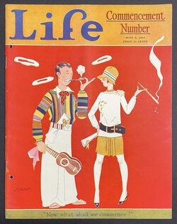 a magazine cover with a man and woman smoking a cigar and a guitar