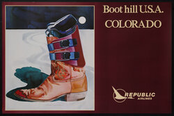 a poster with an illustration of a boot that is half cowboy boot and half ski boot