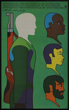 poster with the profile of a faceless soldier, a rifle strapped to his back and three other faces of various ethnicities also in profile