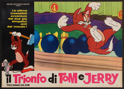 a poster of a cartoon cat falling on bowling balls