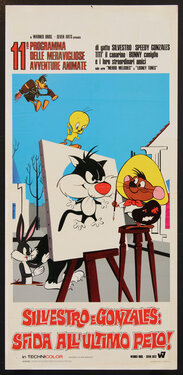 a poster of cartoon characters painting a portrait