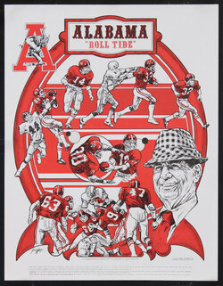 illustrations of football players and a coach with a checkered hat