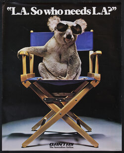 a poster of a koala bear with sunglasses on a directors chair